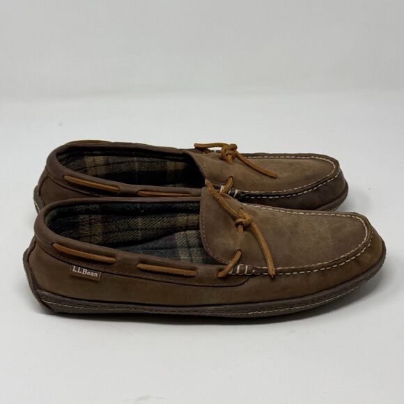 LL Bean Slippers Mens 11 M Brown Leather Flannel Lined Comfort Indoor Outdoor main image 5